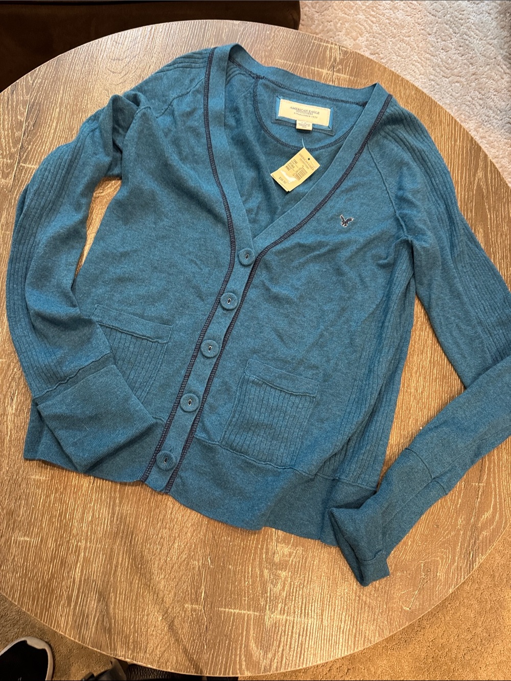 American Eagle Outfitters Teal Button-Up V-Neck Cardigan